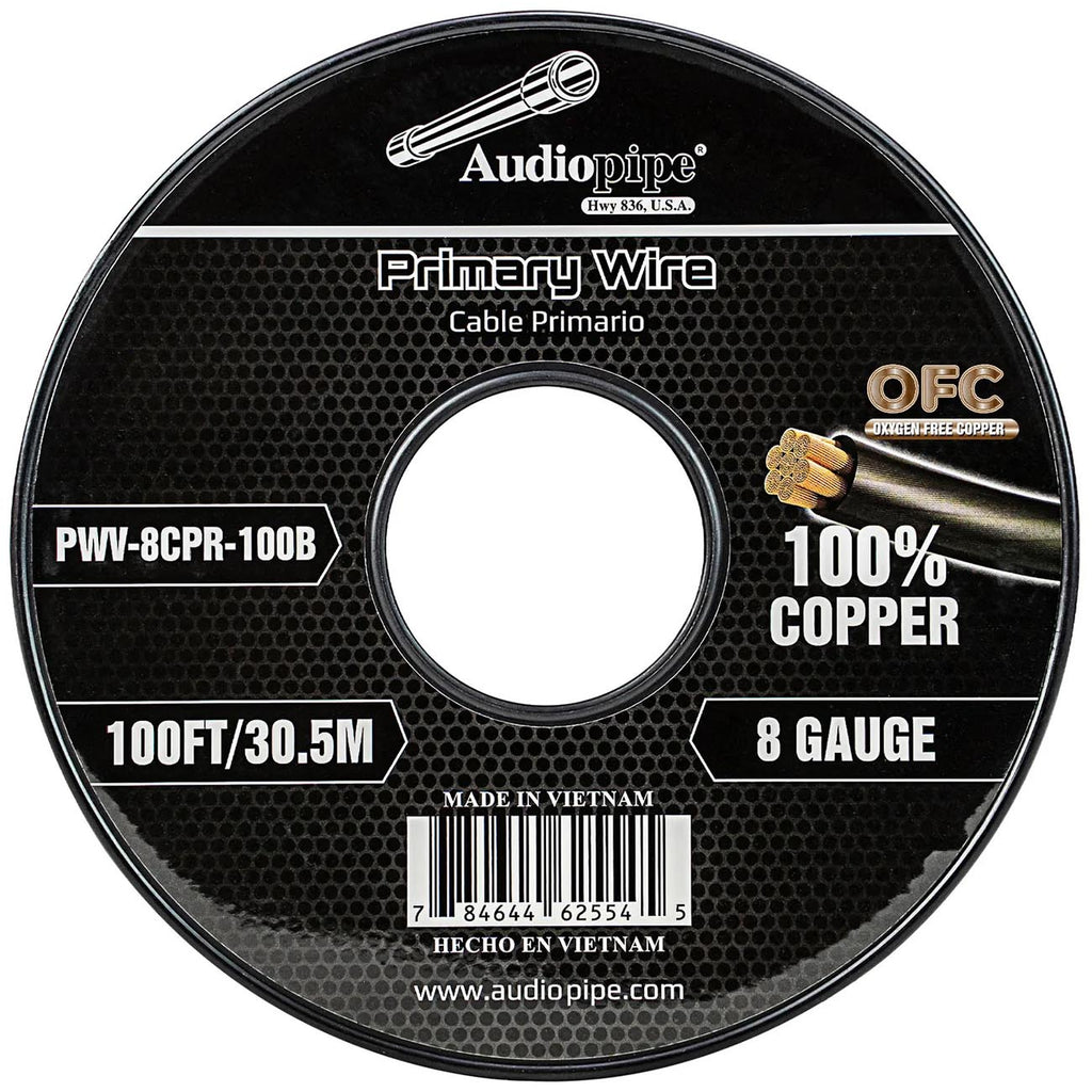 Audiopipe 100% Copper 8 Gauge 100 Foot Roll – BLACK