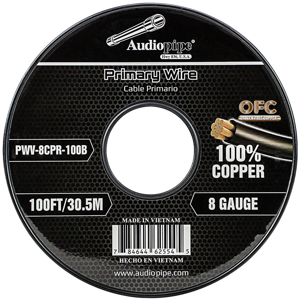 Audiopipe 100% Copper 8 Gauge 100 Foot Roll – BLACK