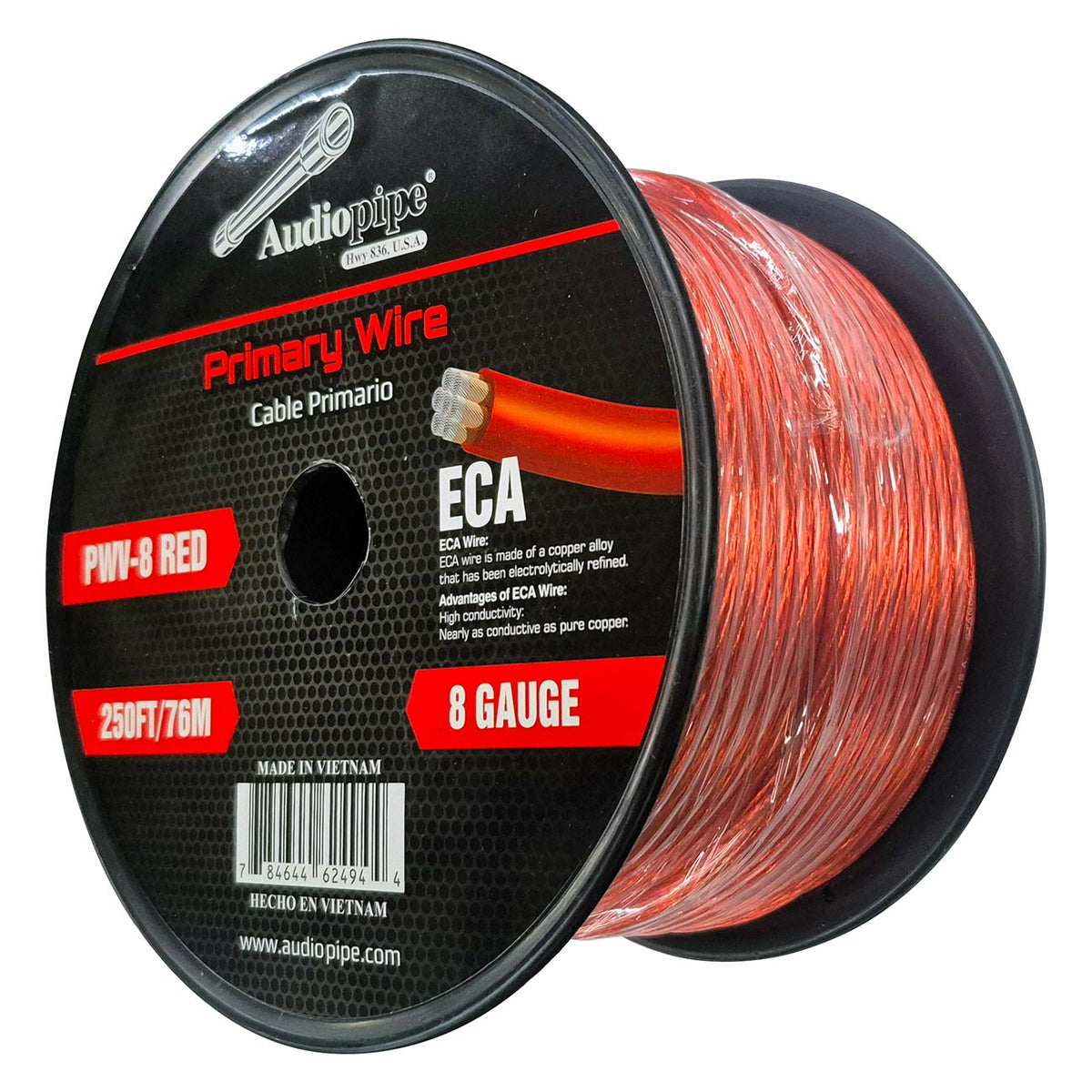 Audiopipe Flexible ECA Power Cable 8 Gauge 250 Foot – Red