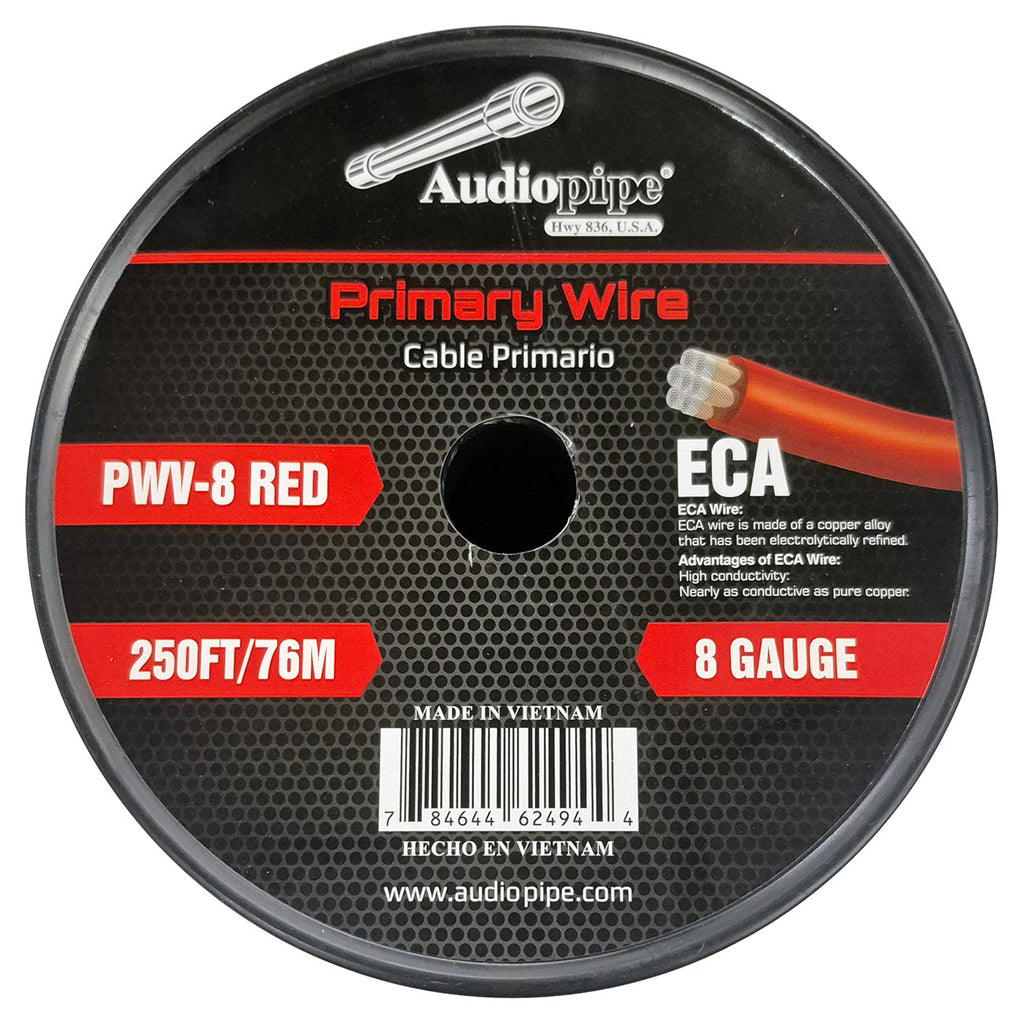 Audiopipe Flexible ECA Power Cable 8 Gauge 250 Foot – Red