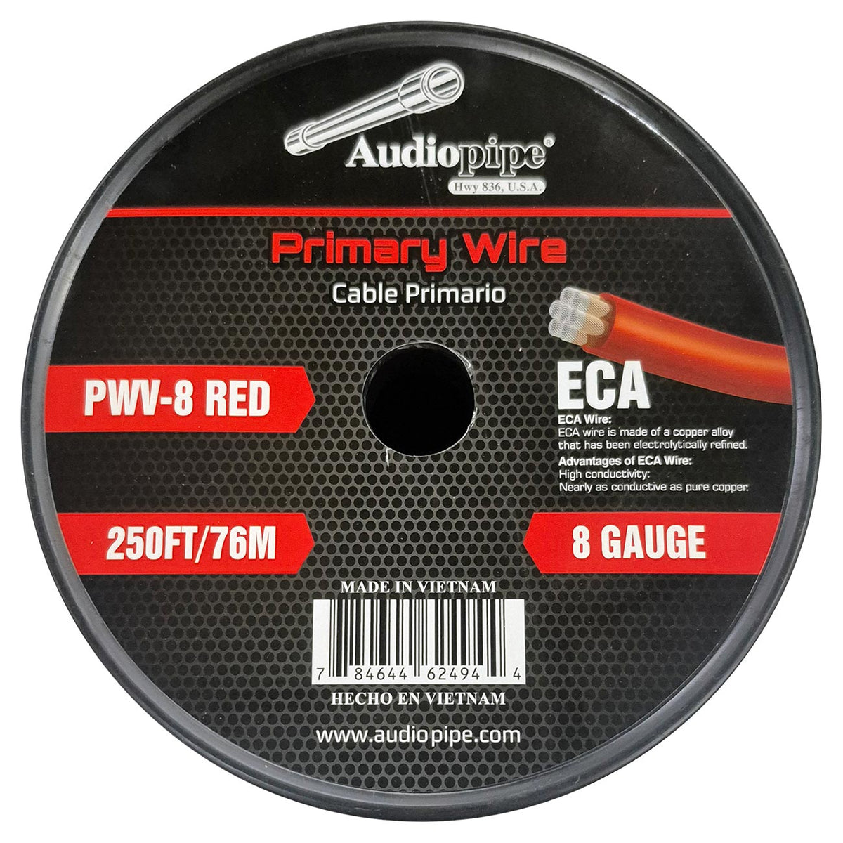 Audiopipe Flexible ECA Power Cable 8 Gauge 250 Foot – Red