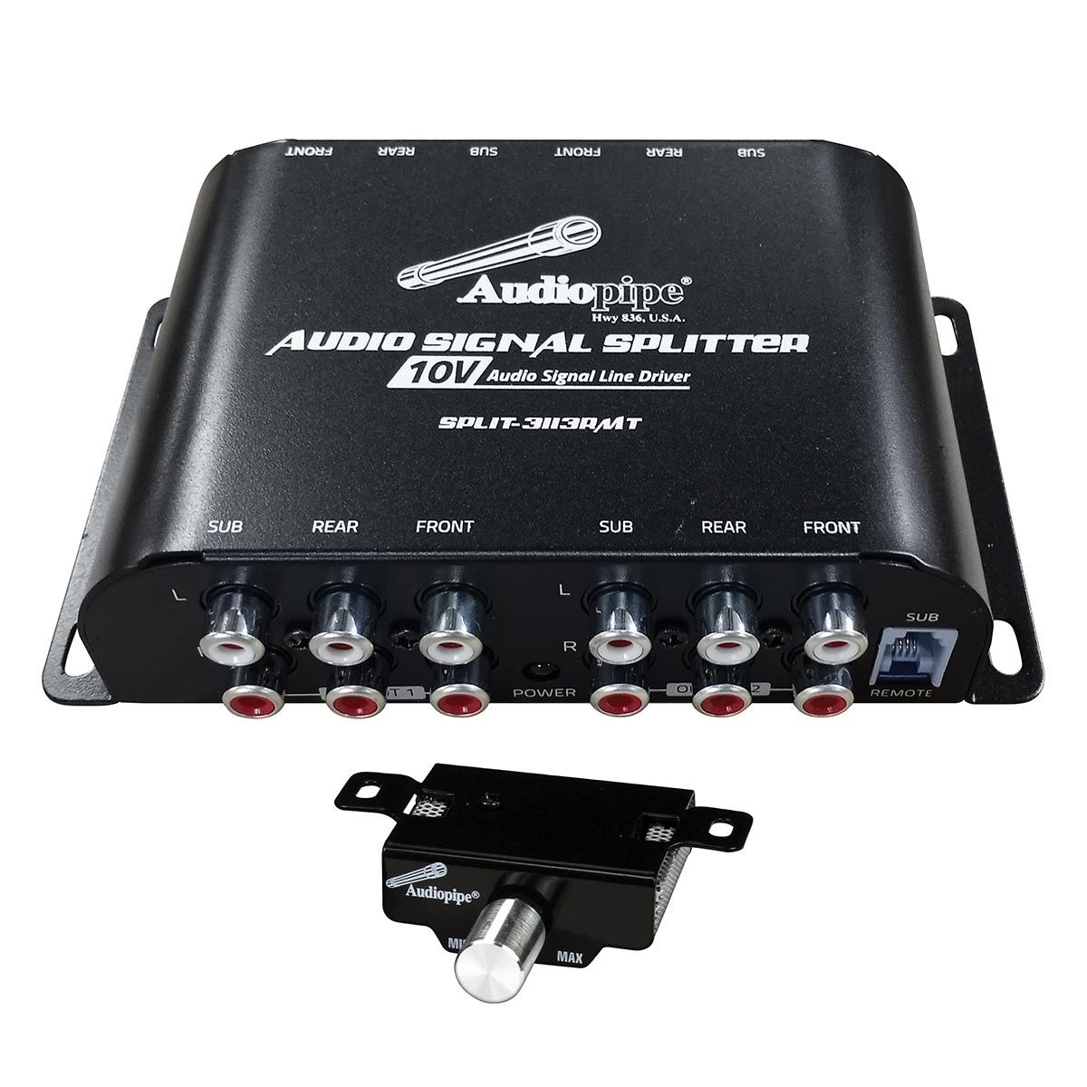 Audiopipe RCA 1 In /3 Out 10 Volt Audio Signal Line Driver with Remote Bass Knob