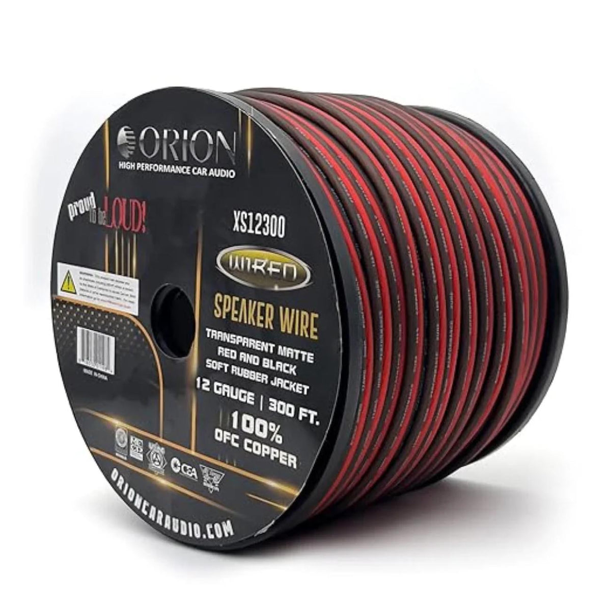 Orion OFC Speaker Wire 12 Gauge 300 Foot Roll – Translucent Red/Black