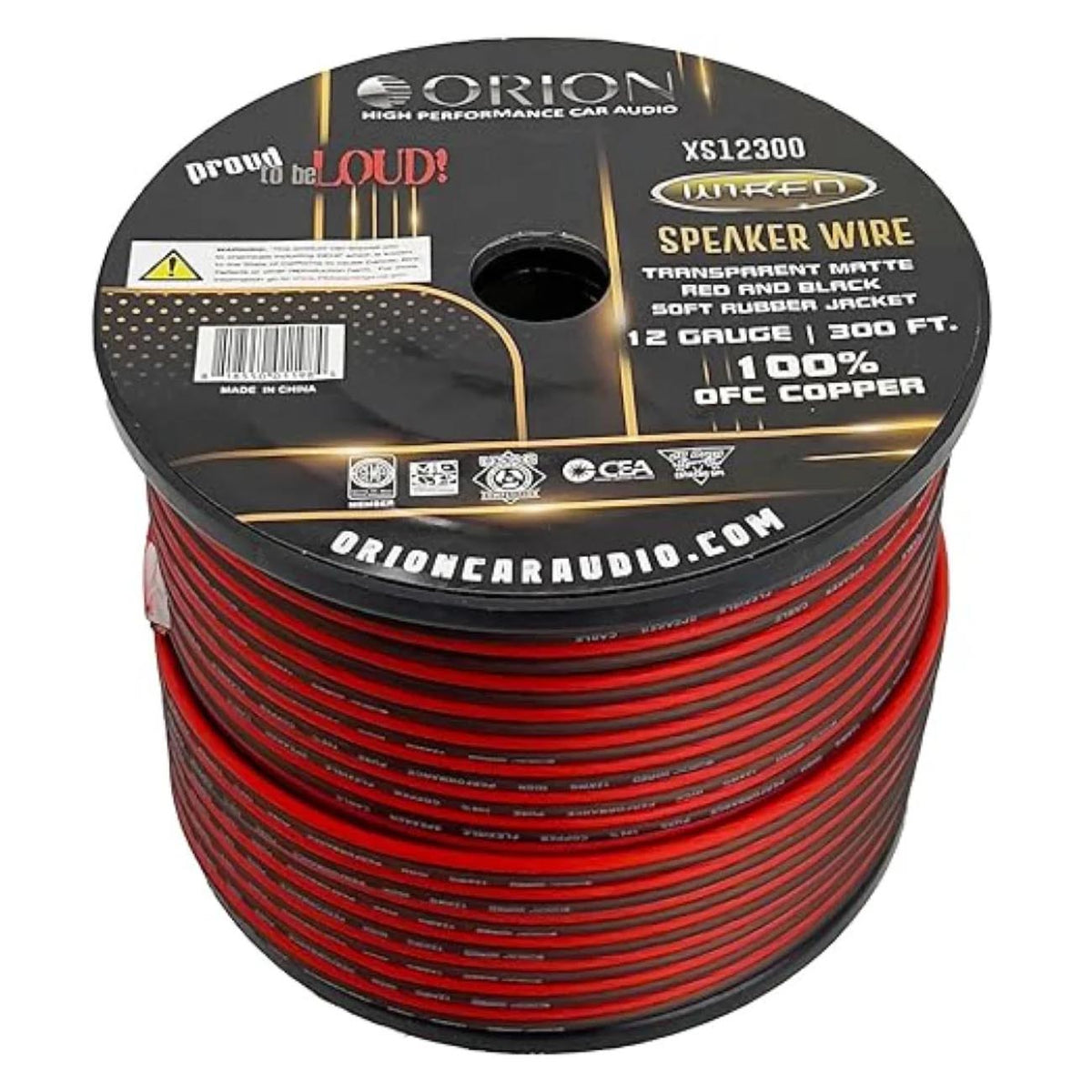Orion OFC Speaker Wire 12 Gauge 300 Foot Roll – Translucent Red/Black