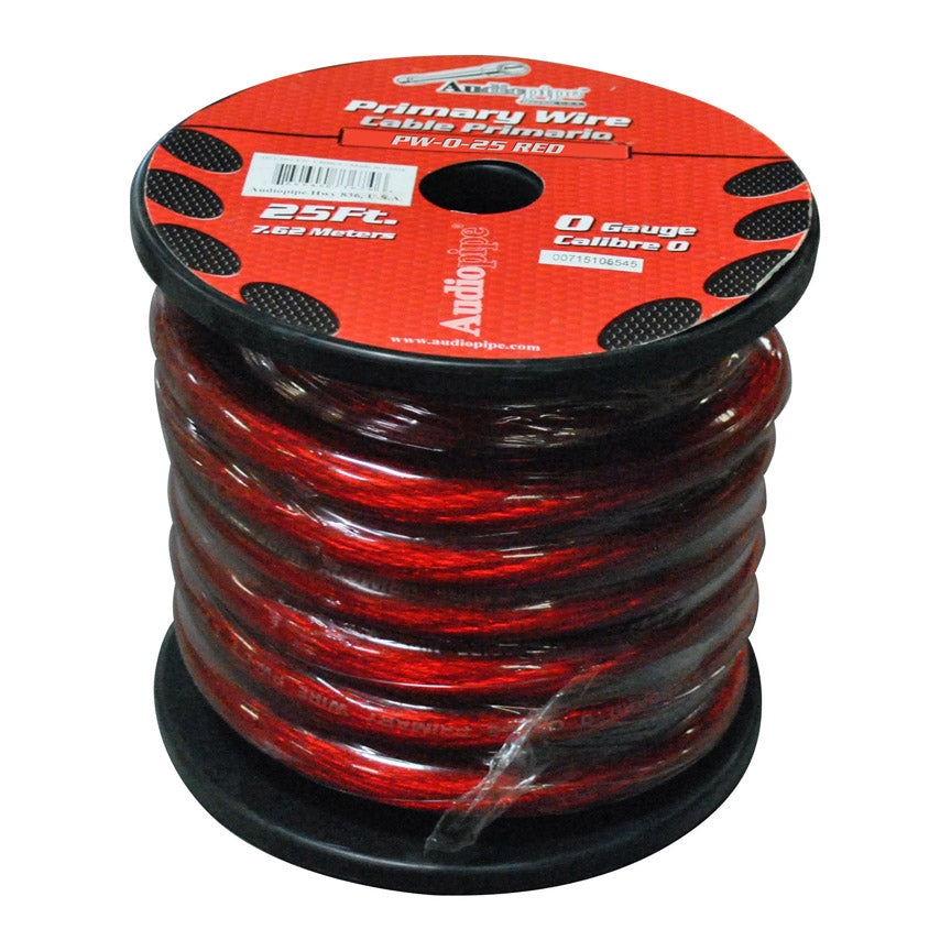 Audiopipe Power Cable 0-Gauge 25 Foot Spool – Red